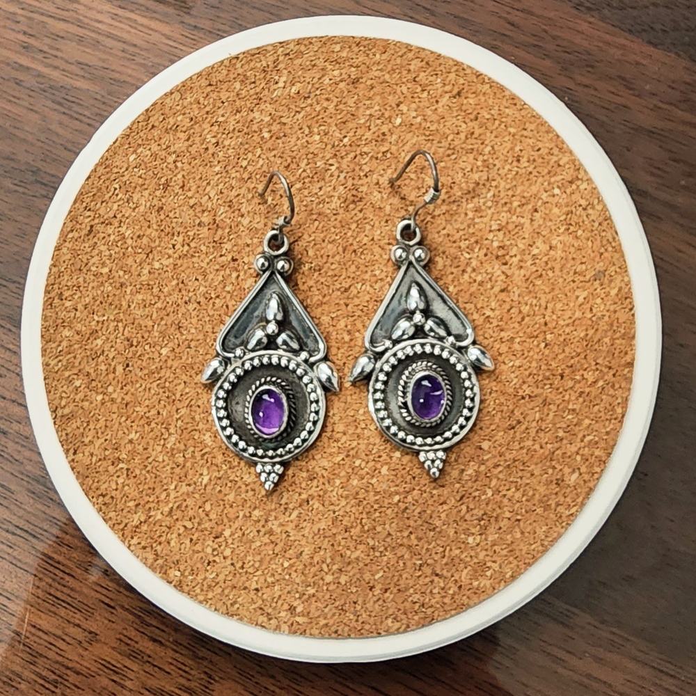 Elegant Silver and Purple Dangle Earrings